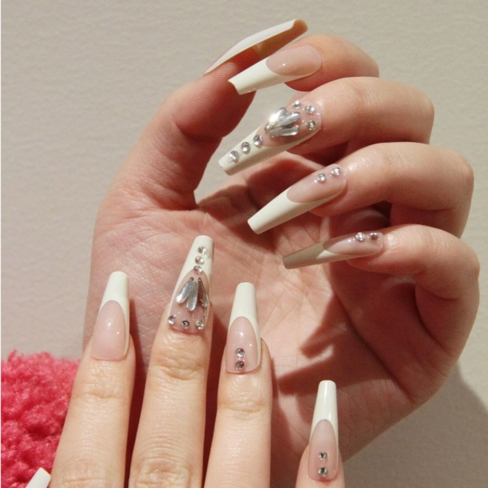 French Tip Rhinestone Press On Nails